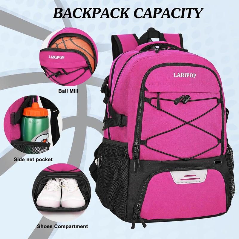LARIPOP Basketball Backpack, Large Sports Bag with Ball Holder & Shoes Compartment, Basketball Bag for Soccer,Volleyball, - Image 3